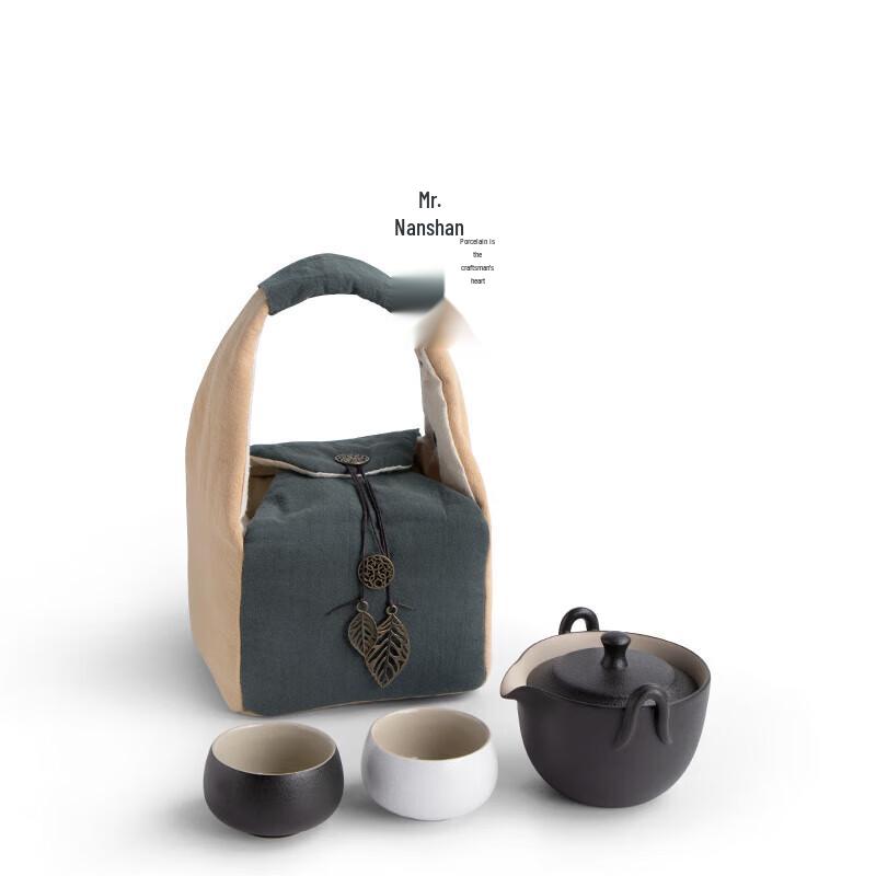 

Nanshan Xiansheng Han Zen Black Pottery 4-Piece Travel Tea Set, Black & White