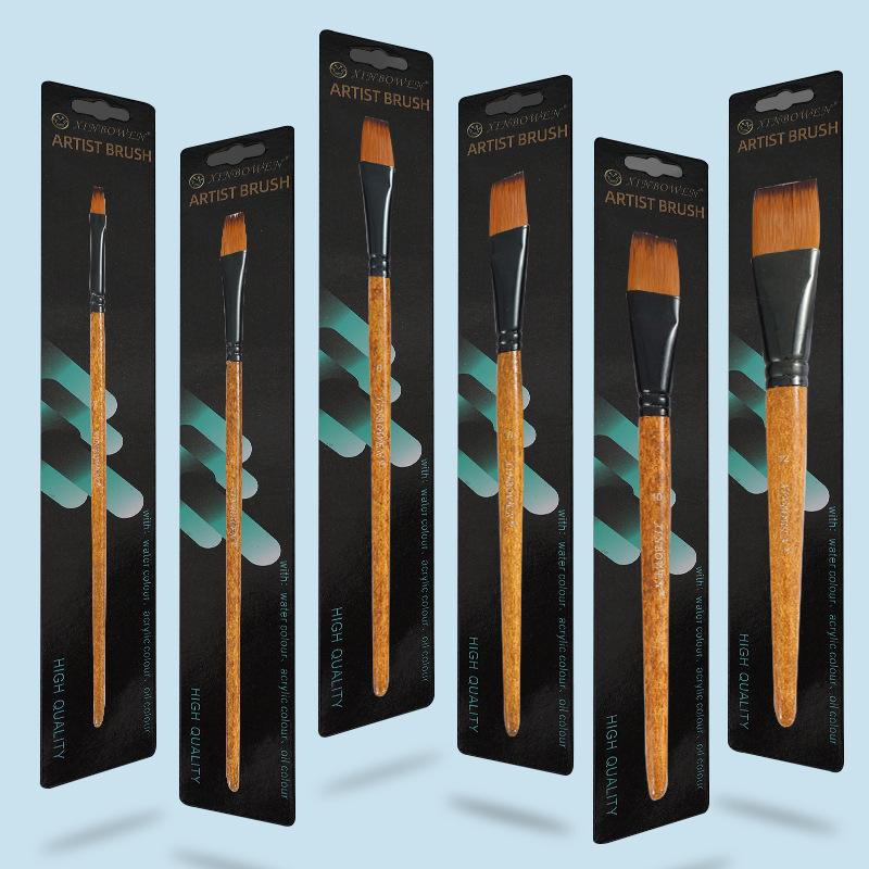 Wood Grain Pole Flat Peak Nylon Wool Oil Brush Aluminum Tube Acrylic Single Pack Brush Art Studio Watercolor Pen