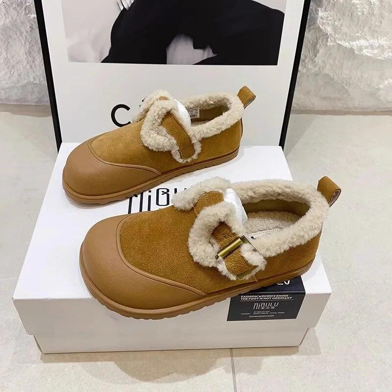 

Жіночі короткі чоботи до щиколотки Meotina Снігові черевики на плоскому ходу з круглим носком і хутряною пряжкою Лаконічний дизайн Жіноче модне взуття Зимове кавово-коричневе 40 39 коричневий