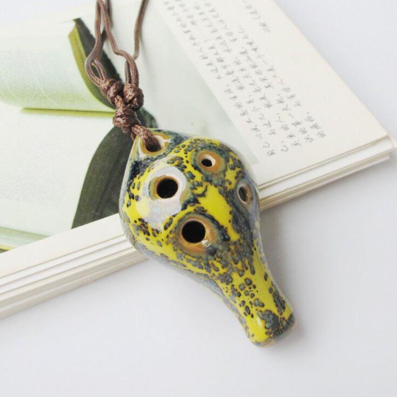 Practical Beginner Ceramic Ocarina 6 Hole Pendant Instrument with Cord for Students, Classroom Study and Regular Practice Use