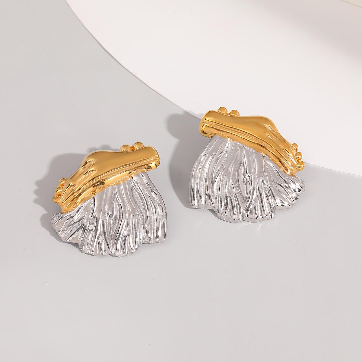 Ретро двуцветные серьги из нержавеющей стали: Европейский и американский нишевый дизайн