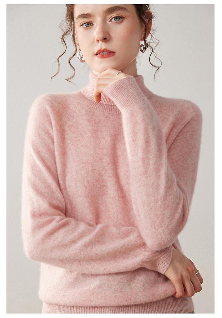 Women's Seamless High-Neck Cashmere Sweater: Solid Color, Loose Fit, Versatile Knit Pullover.