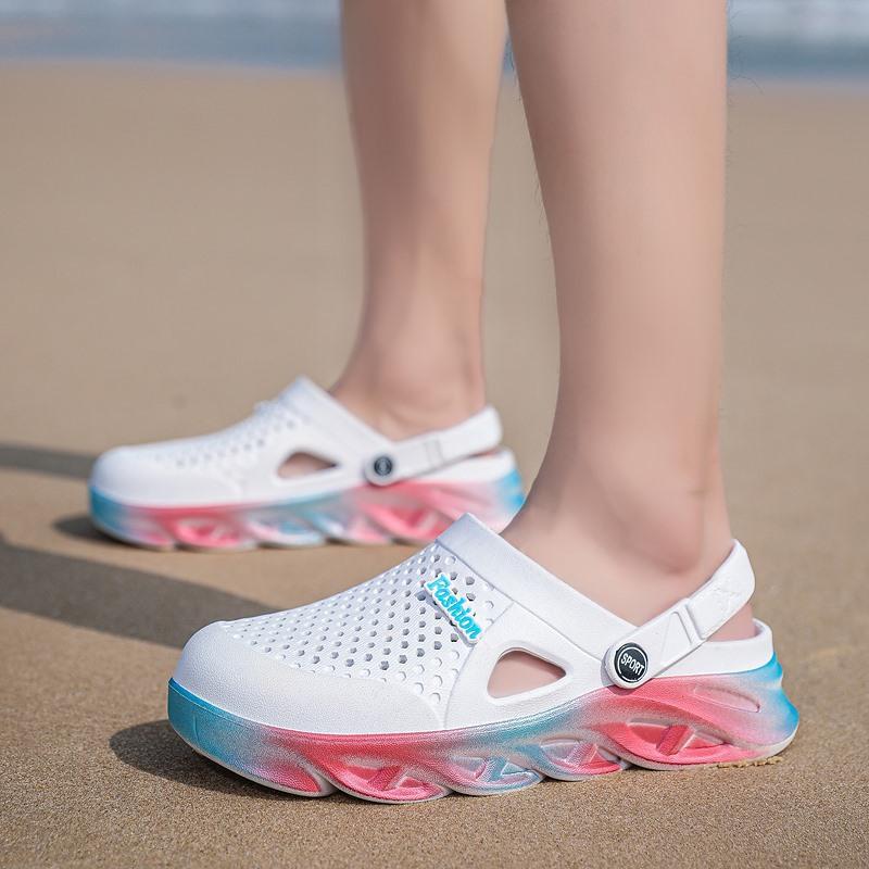 Large Size Summer New Couple Slippers Lightweight Hollow Sandals, Men's Bag Head Beach Shoes EVA Hole Shoes