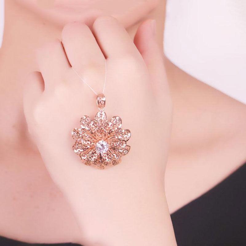 Purple Gold-Plated Rose Gold Inlaid Zircon Flower Hollow Pendant Simple Fashion Trend Personalized Color Gold Chain