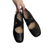 Schafleder~ Mary Jane Einzelne Schuhe Herbst und Winter Retro Kreuzriemen Quadratische Zehenpartie Bequemer dicker Absatz Hoher Absatz Schweinenase Ballerinas