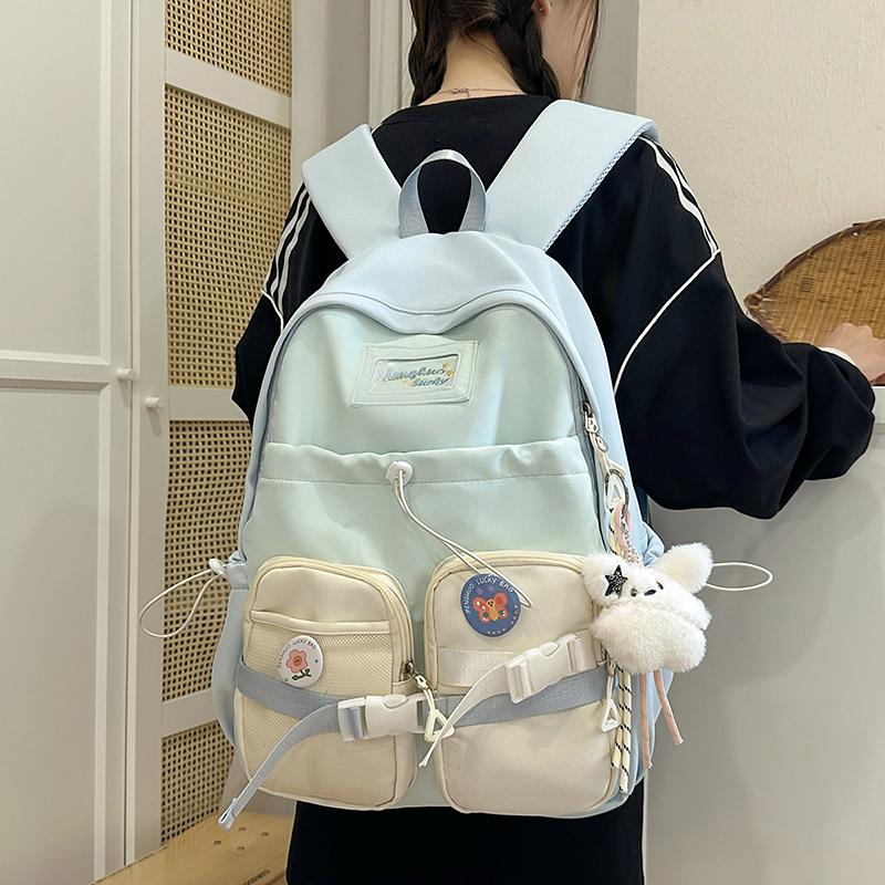 Junior High School Student Schoolbag Color Block Women's Large Capacity Backpack