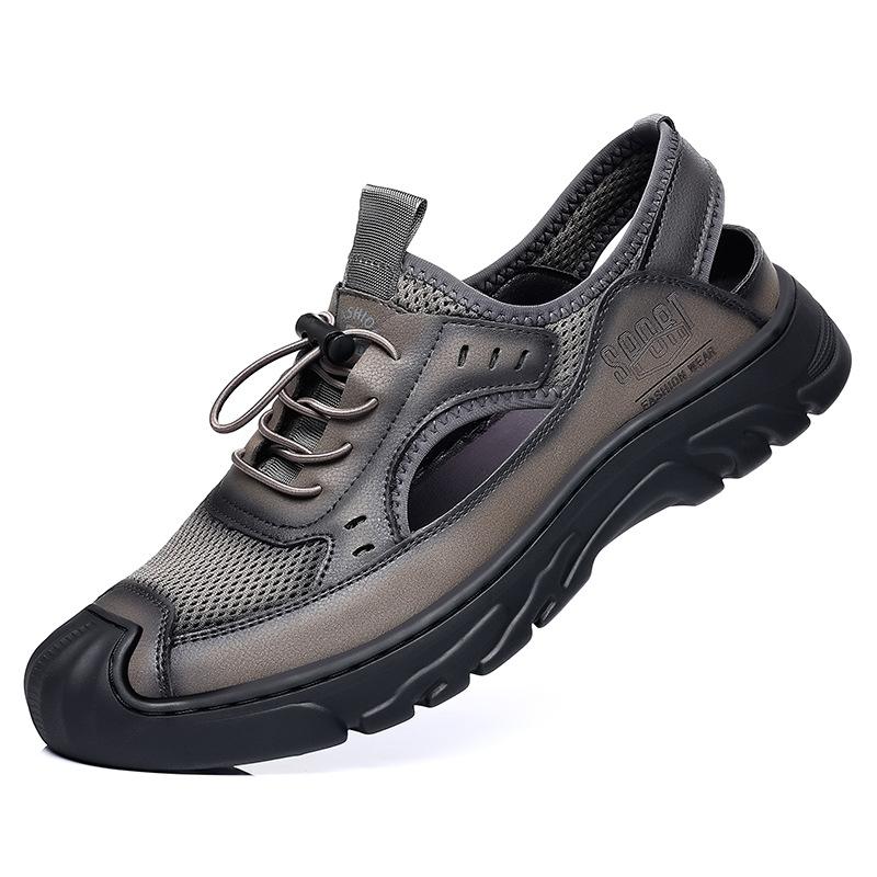 2025 Summer Breathable Sandals Men's Mesh Leather Rubber Non-slip Casual Shoes Open-toe Wear-resistant Fashion Daily Men's Shoes