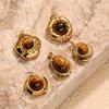 Irregular 3D Tiger's Eye 18K Gold Plated Stainless Steel Pendant Necklace.
