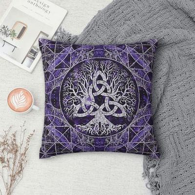 Lebensbaum mit Triquetra Amethyst und Silber Quadrat Kissenbezug Kissenhülle Kissenbezug Überwurf-Kissenbezug für Zuhause Sofa
