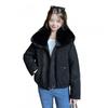 Womens Short Puffer Coat With Detachable Faux Fur Collar Warm Cotton-Padded Jacket Winter