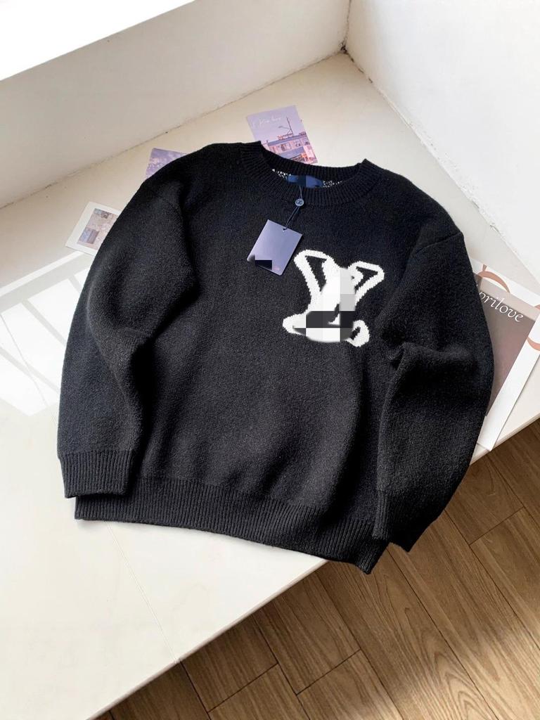 L Marke Schwerer Strickpullover mit Rundhalsausschnitt, Herbst/Winter 25SS Kollektion in Schwarz.