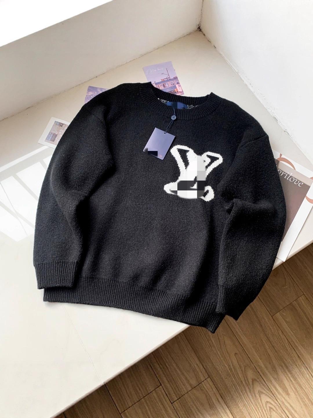 Discount Market L Merk Zwaar Gebreide Ronde Hals Trui, Herfst/Winter 25SS Collectie in Zwart. Small