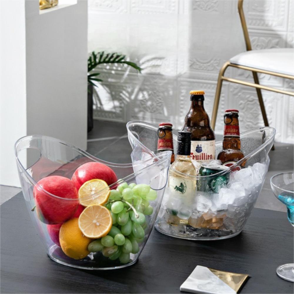 New 4L Ice Cube Bucket Transparent Anti Slip Bottom Wine Bucket Big Capacity Drinks and Party Fruit Storage Basket Picnic