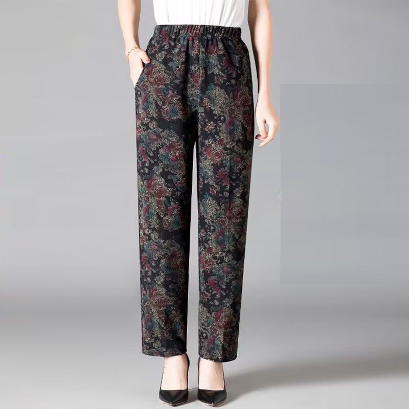 

Свободные эластичные брюки-трубы с высокой талией для женщин среднего возраста и пожилых людей. Брюки среднего возраста для мам. Брюки с принтом больших размеров. 4XL