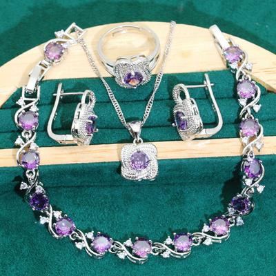 Europe and The United States Hot Zircon Bracelet Necklace Earring Ring Ring Jewelry Lady Jewelry Set