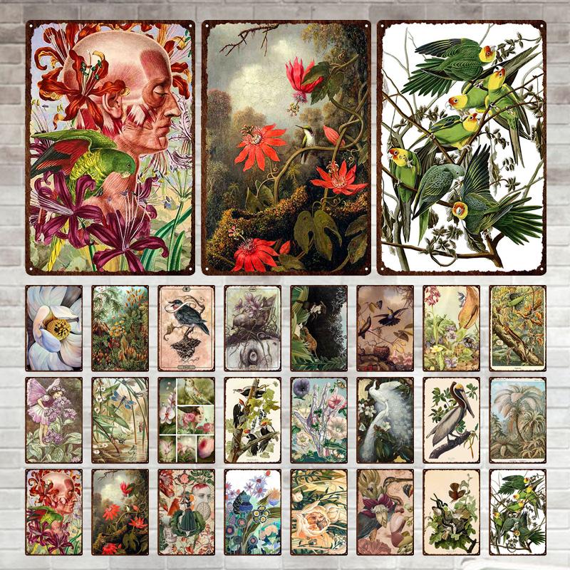 Mfoever Tin Sign Bird Flower Variety Sign Metal Sign Vintage Tin Sign Bar Vintage Wall Decor Bar Club Man Cave Metal Poster
