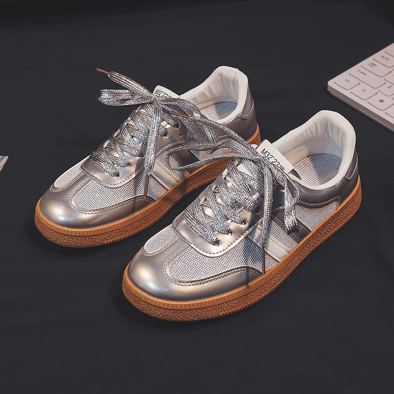 

Весенние и осенние новые туфли женские универсальные белые туфли сетчатые дышащие студенческие повседневные спортивные туфли для скейтбординга 35 серебряный