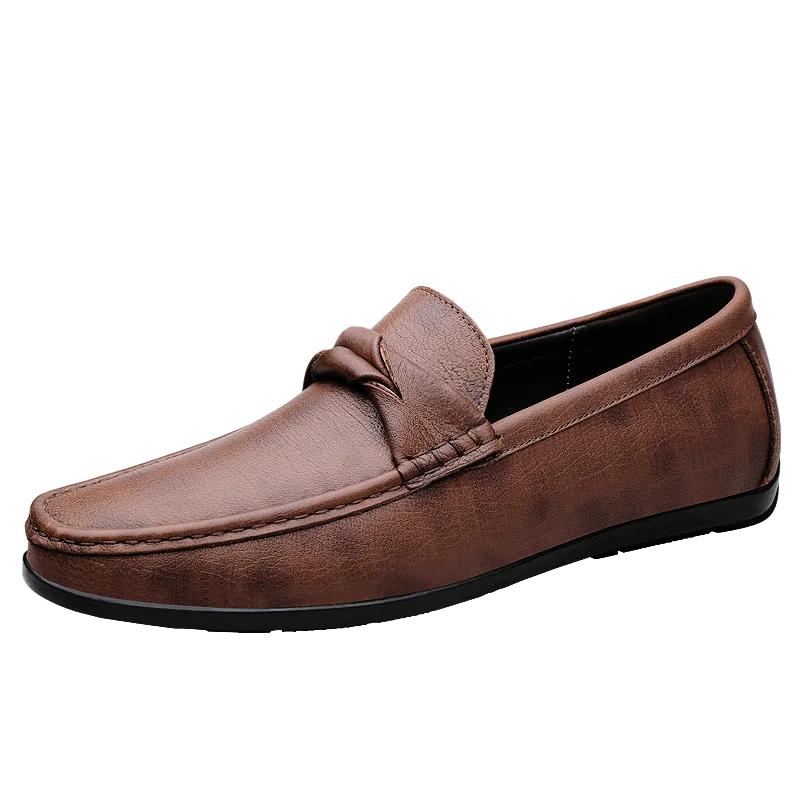 Men Genuine Leather Loafers Design Moccasin Fashion Slip On Soft Flat Men Casual Shoes Adult Male Footwear Handmade Boat Shoes