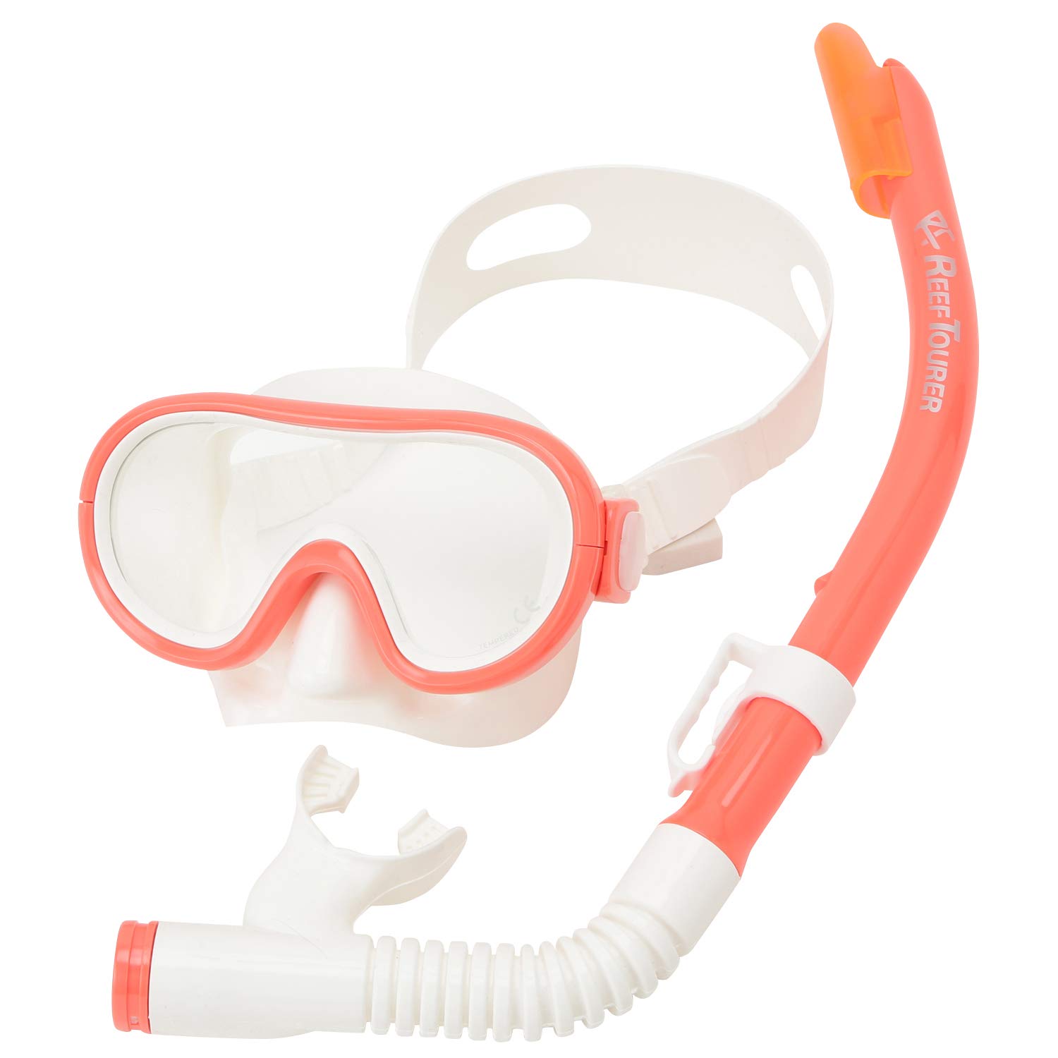 

REEF TOURER Маска для снорклинга для возраста Белый неон RC0205 Дети, Набор из 2 предметов, Силикон, 4-9, Коралл,