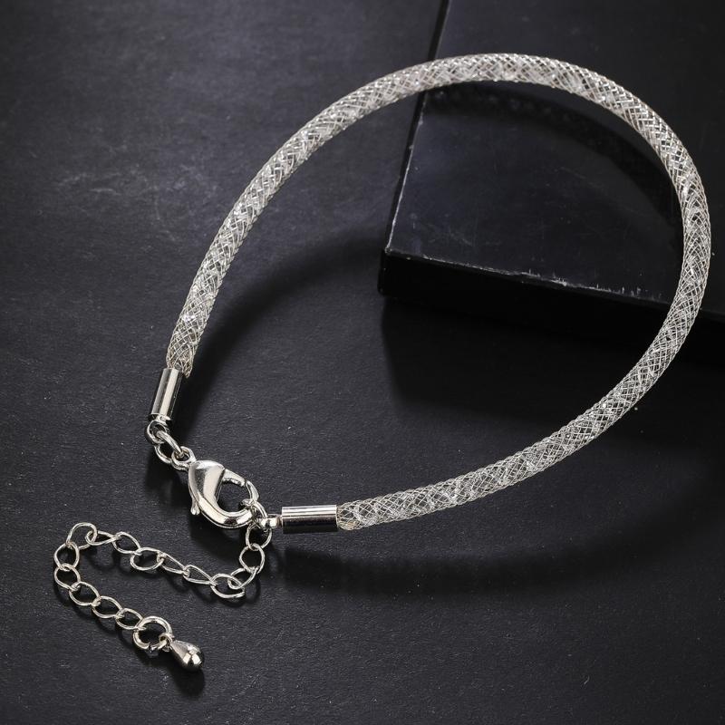 Sturdy Steel Wire White Crystal Jewelry Bracelet Secure Lock Design Steel Mesh Wrist Jewelry For Outdoor Activities