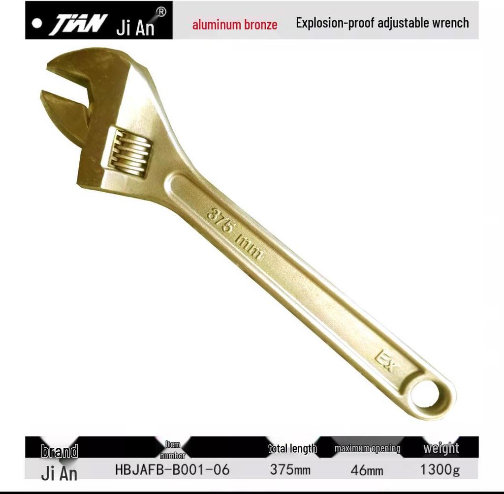 Explosion-Proof Beryllium Copper Adjustable Wrench - Sizes: 6", 8", 10", 12", 15", 18", 24"