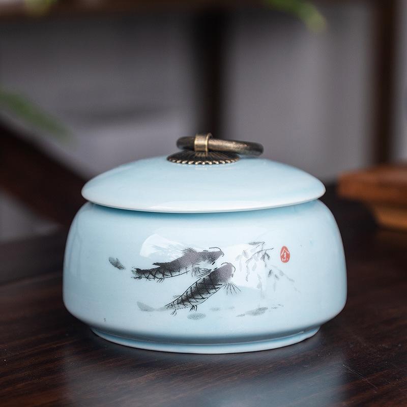 Creative Ceramic Landscape Flower Storage Jar with Lid Tea Jar Home Small Medicine Powder Candy Nut Jar Food Sealed Storage Jar