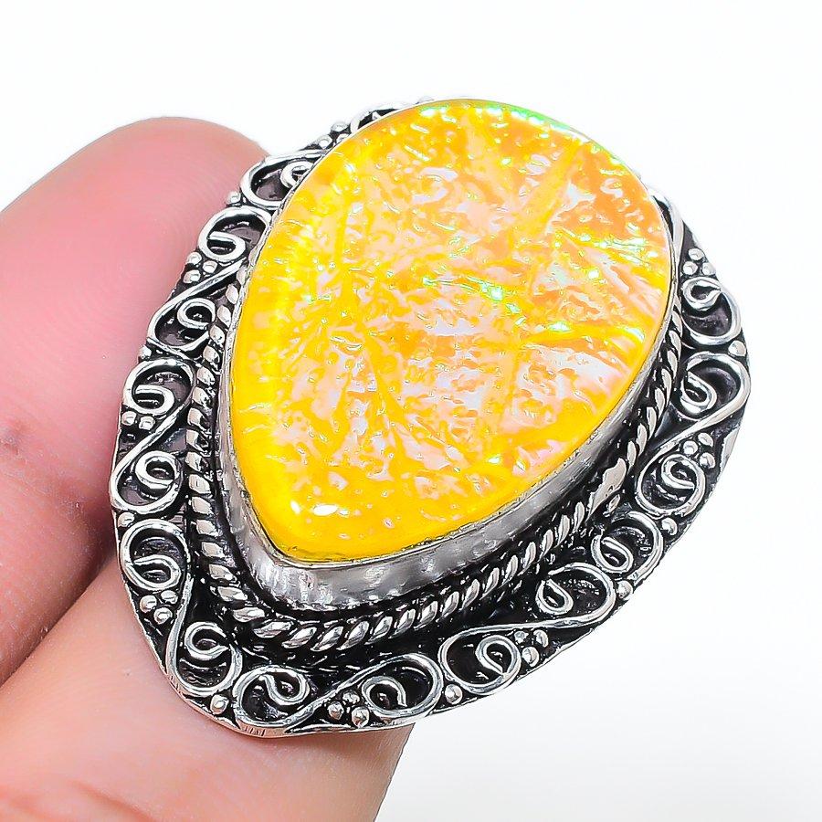Natural Yellow Triplet Opal 925 Sterling Silver Jewelry Ring Size 8 AR-17031