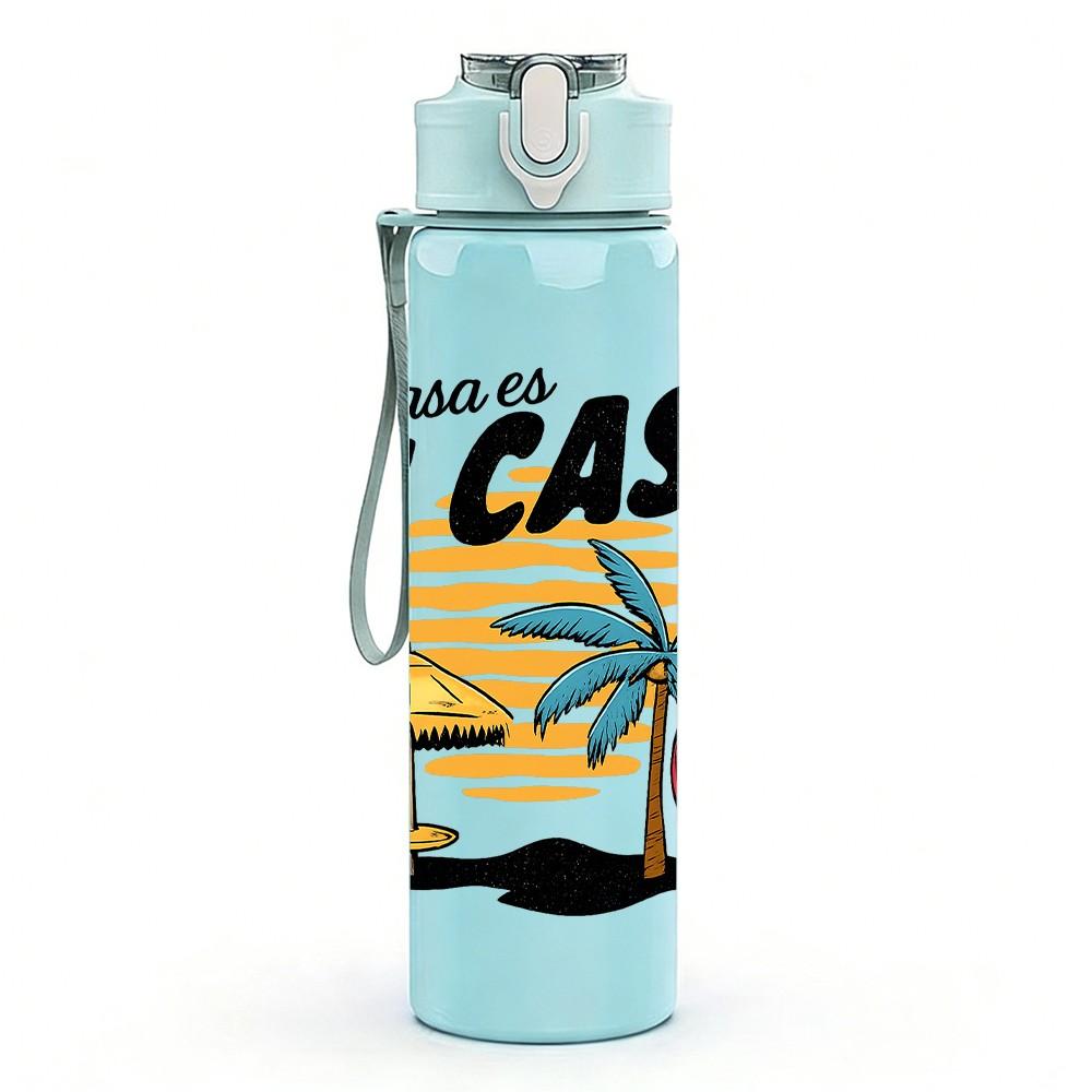 1PC Mi Casa Su Casa Beach Art 750ml Color Plastic Sports Water Bottle Leakproof Flip Straw Lid Suitable for Sports Office Home Use