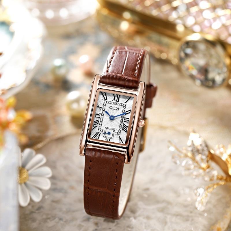 Creative Two And A Half Hand Watch Retro Style Versatile Quartz Women'S Watch Small Square Plate Belt Women'S Watch