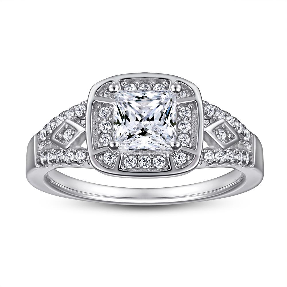 Princess Square Row Diamond Ring - Women's S925 Sterling Silver Micro-set Zircon Square Diamond Ring