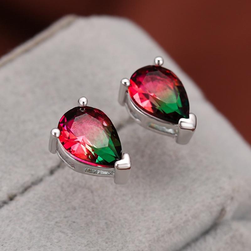 Wish fashion commuting three claws water drop tourmaline stone stud earrings hollow fashion flash