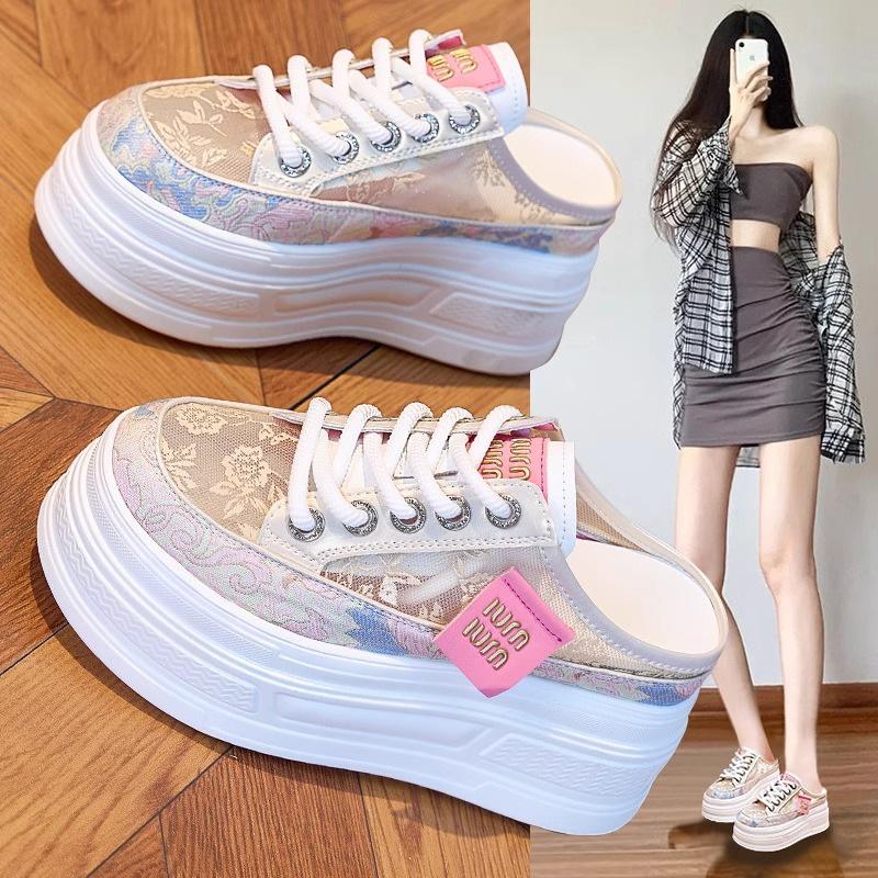 

Baotou half slippers summer 2025 new mesh breathable outer wear thick bottom inner height increase cool slippers 40 золотой