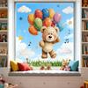 Cute Cartoon Bear with Balloons Static Cling Window Stickers, Stars and Clouds Self-Adhesive Decals for Bedroom Window Decoration