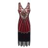 Vintage V-neck sequined fringed dress, evening dress, Gatsby dinner dress, stage performance dress.