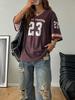 Maglia da Calcio da Donna con Scollo a V a Maniche Corte, Vestibilità Larga, in Rete, Stampa di Numeri e Lettere, T-shirt Oversize, Streetwear Y2K, Top Sportivo Casual Estivo