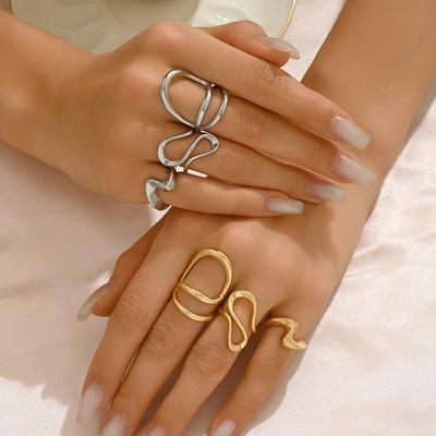 Wind Geometry Women's Ring Set Niche Twisted Line Design Versatile Open Ring Women's Fashion