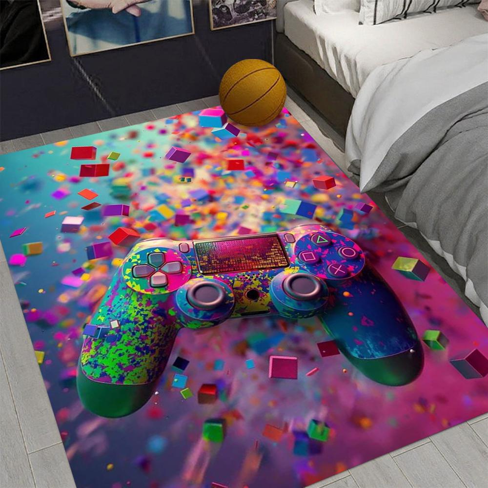 Gaming Rug for Boys Room Gamer Rug with Controller Design Carpet for Game Room Bedroom Decor Non-slip Machine Washab Mat