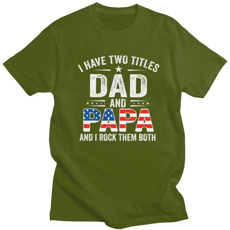 Custom Retro USA Flag Dad And Papa T Shirts Men Pure Cotton Tee Tops Fathers Day Gift Tshirts Short Sleeve Fashion Tshirt