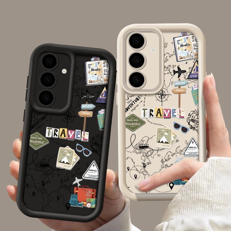 Travel Map Pattern Case For Samsung Galaxy A17 A56 A36 A26 A55 A16 A15 A14 A54 5G S25 FE S25 Edge S24 S22 S23 Ultra Phone Cover