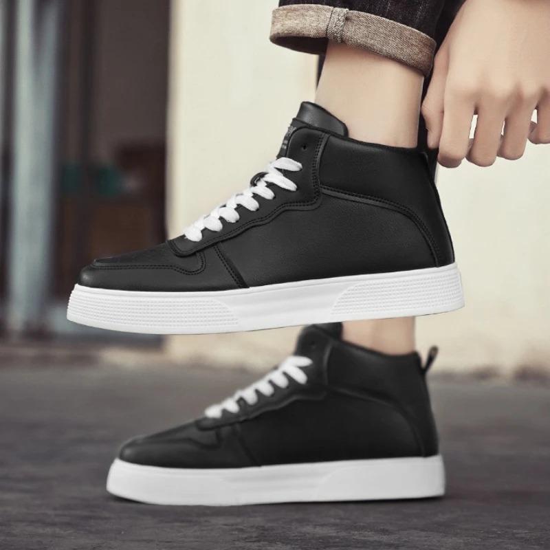 Men's High-top Sneakers High Quality Leather Casual Shoes Fashion High-top Skateboard Shoes Men Vulcanized Shoes Tenis Masculino