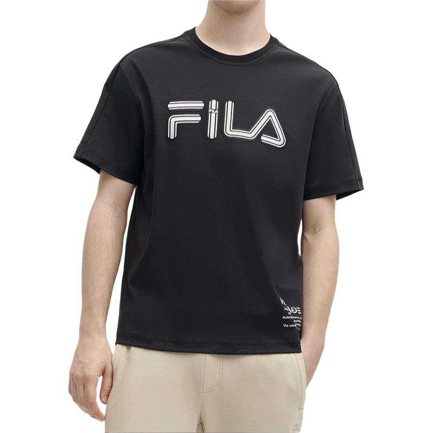 Fila T-shirt Décontracté Mode Imprimé Logo Lettre Confortable Col Rond Manches Courtes Homme Hauts Noir F11M418103F-BK