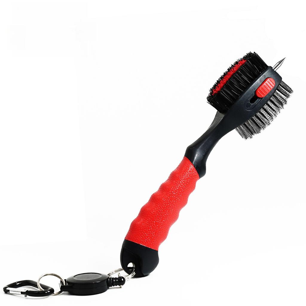 Golf Club Brushes and Groove Cleaner 2 ft Retractable Zipline Carabiner Golf Brush Head with Retractable Spike Comfortable Grip Golf Club Cleaner