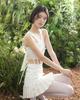 Leobyui Box Pleated Satin Skirt White