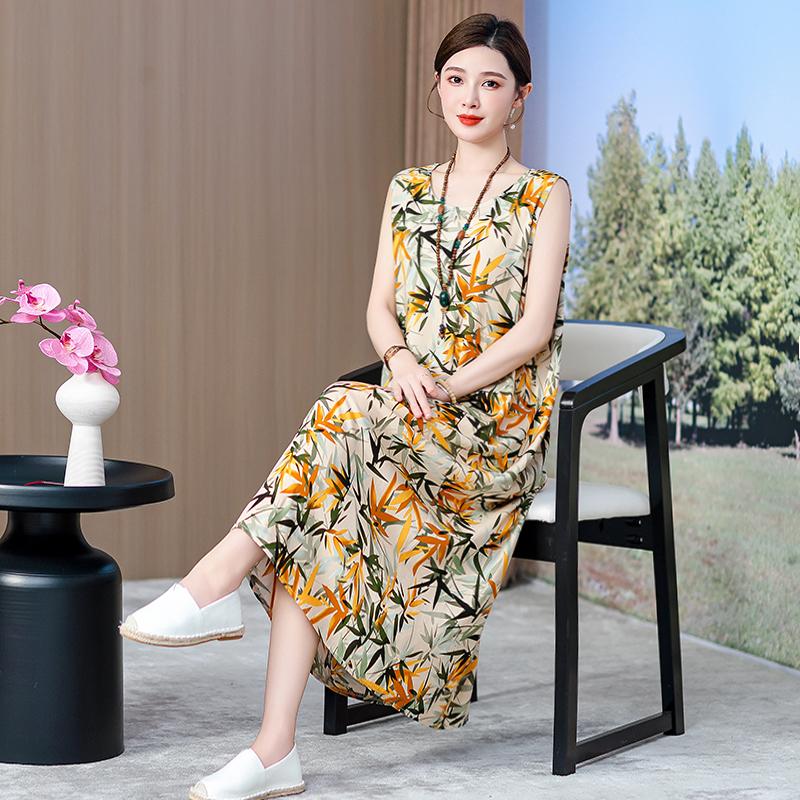 Plus Size Women's Long Dress Summer  Casual Elegant Sleeveless Vintage Print Dress For Women