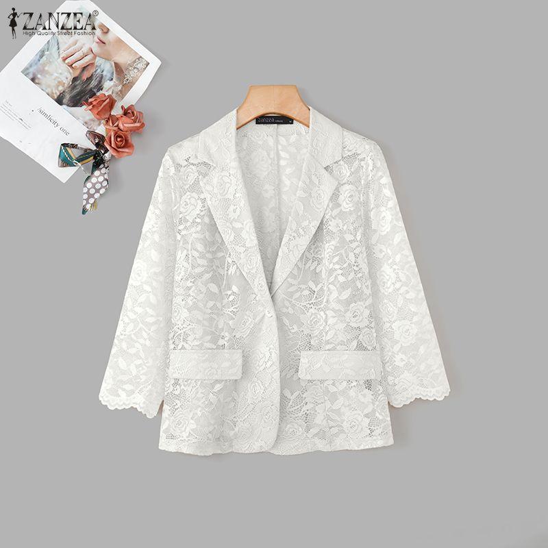 ZANZEA Women Summer Fashion See-Through Lace Cardigan Blouse