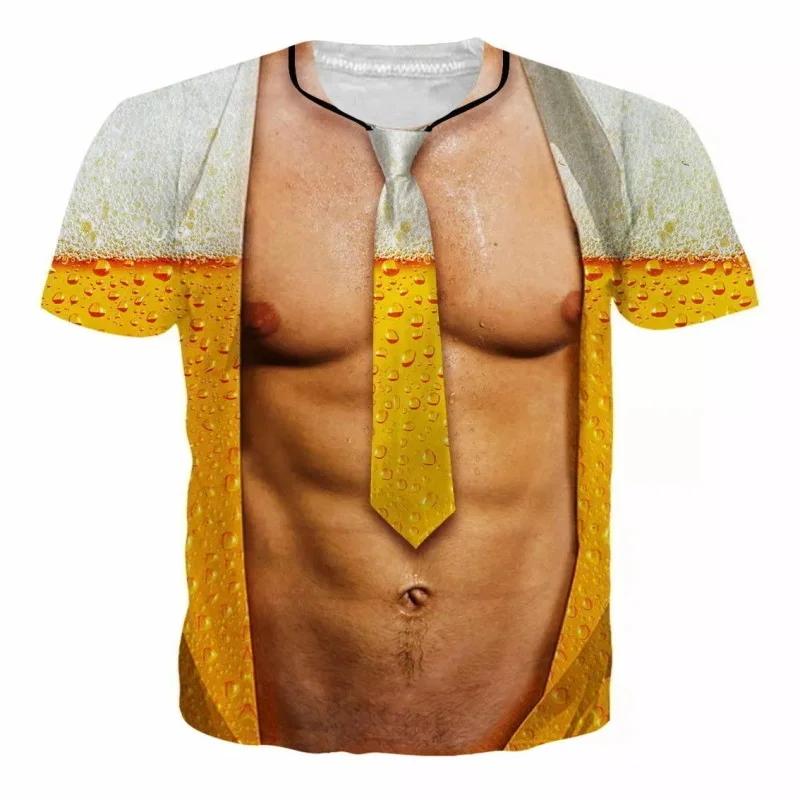 T-shirts d'été à col rond et imprimé 3D graphique musculaire, à la mode et décontractés à manches courtes pour hommes