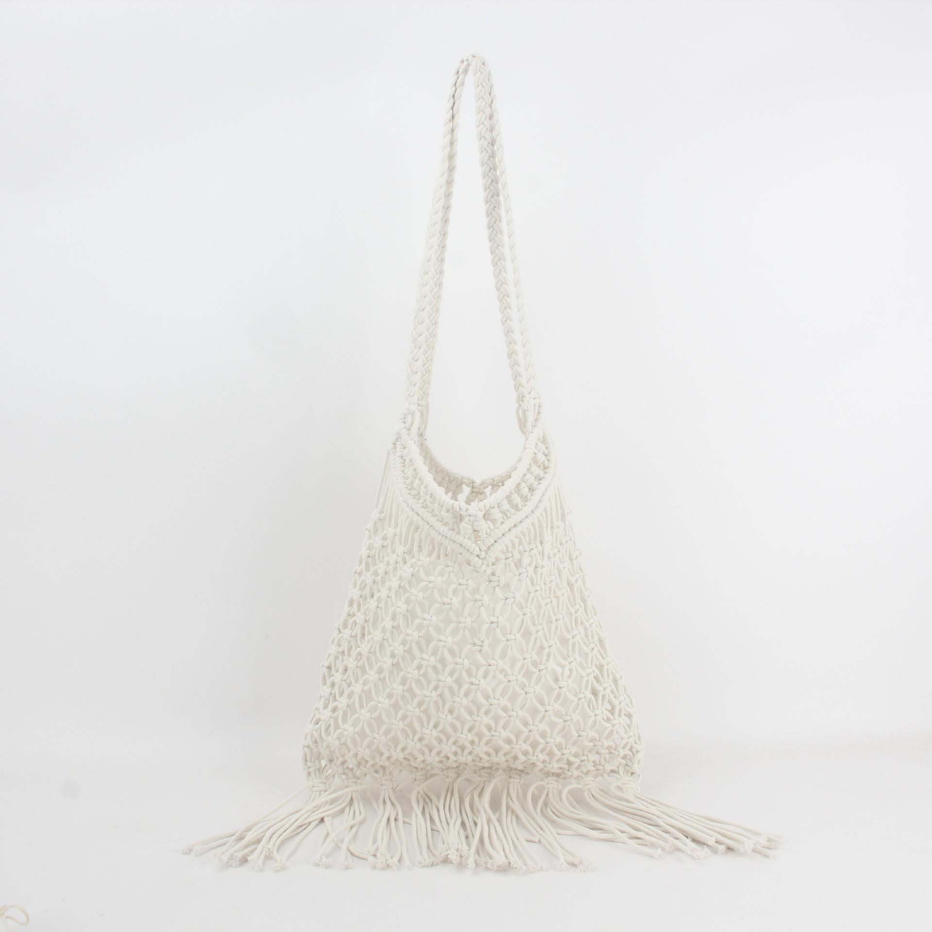 Модная женская плетеная сетчатая пляжная сумка через плечо с кисточками