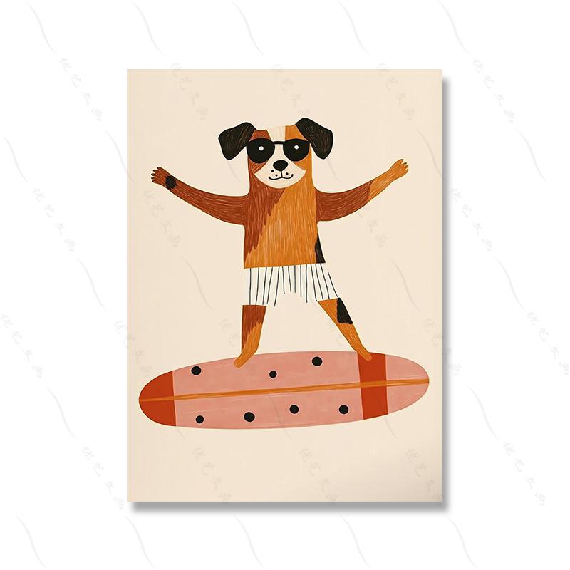 Funny Animals Cool Lion Dog Scooter Gorilla Skateboard Posters Prints Wall Art Canvas Nursery Pictures for Baby Kids Room Decor