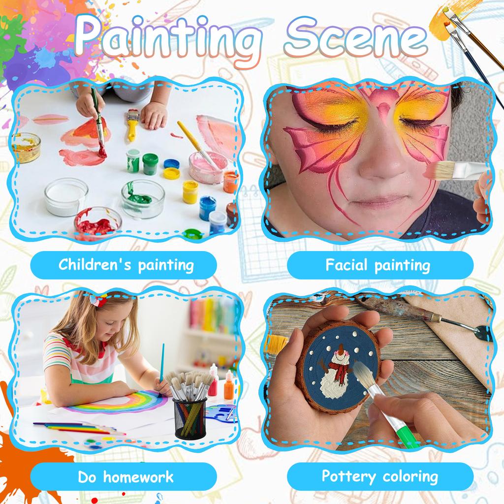 48 Pcs Toddler Paint Brushes Colorful Oil Painting Brushes Round and Flat Kids Paint Brush Set with Plastic Handle for Painting