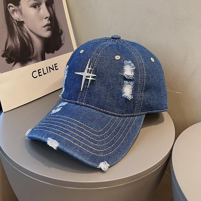 

Vintage Denim Baseball Cap For Women Men With Embellished Water Drip Stars Stylish Sun Hat BlueDenim